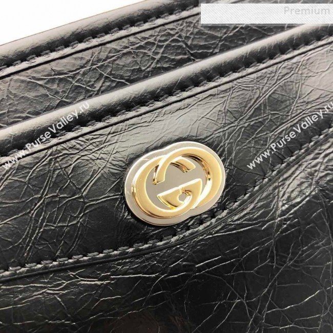 Gucci Vintage Leather Pouch with Interlocking G 575991 Black 2019 (DLH-9083056)