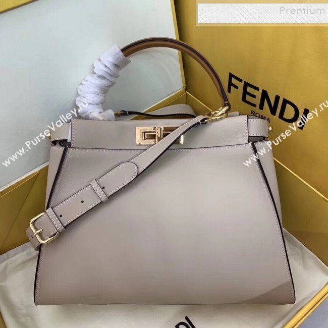 Fendi Peekaboo Iconic Calfskin Medium Bag Beige Grey 2019 (AFEI-9083103)