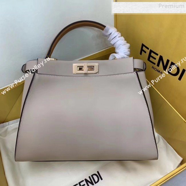 Fendi Peekaboo Iconic Calfskin Medium Bag Beige Grey 2019 (AFEI-9083103)