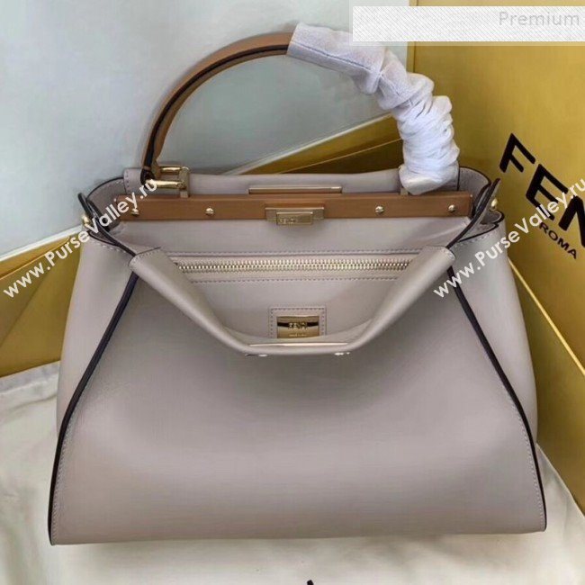 Fendi Peekaboo Iconic Calfskin Medium Bag Beige Grey 2019 (AFEI-9083103)