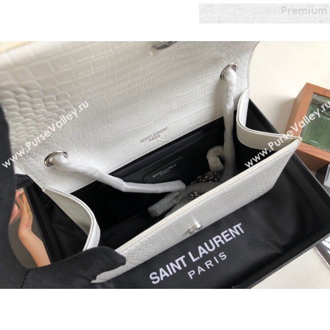 Saint Laurent Kate Small Chain and Tassel Bag in Crocodile Embossed Leather 474366 White/Silver 2019 (KTSD-9083107)