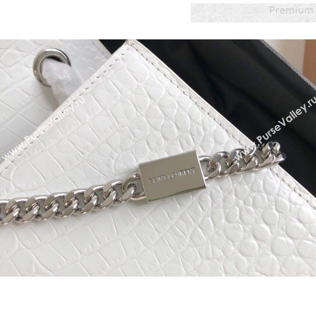 Saint Laurent Kate Small Chain and Tassel Bag in Crocodile Embossed Leather 474366 White/Silver 2019 (KTSD-9083107)