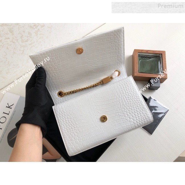 Saint Laurent Kate Small Chain and Tassel Bag in Crocodile Embossed Leather 474366 White/Gold 2019 (KTSD-9083108)