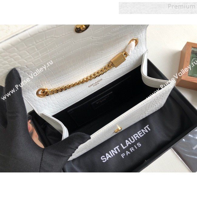 Saint Laurent Kate Small Chain and Tassel Bag in Crocodile Embossed Leather 474366 White/Gold 2019 (KTSD-9083108)