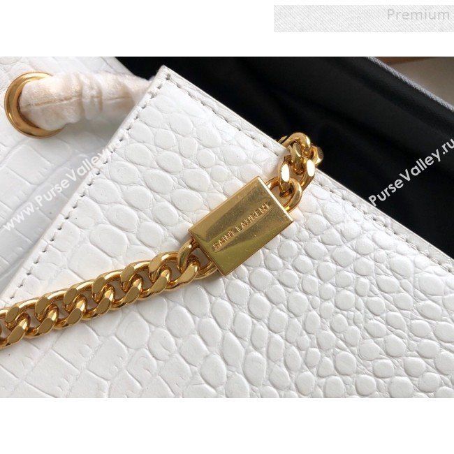 Saint Laurent Kate Small Chain and Tassel Bag in Crocodile Embossed Leather 474366 White/Gold 2019 (KTSD-9083108)