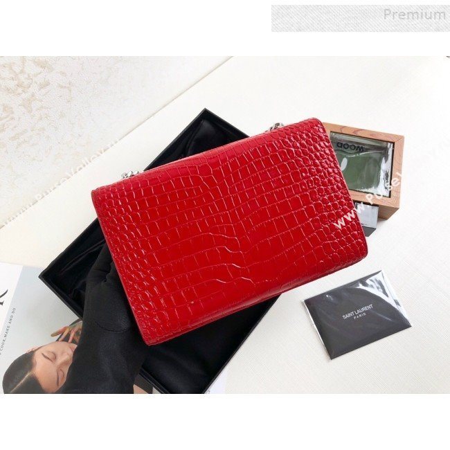 Saint Laurent Kate Small Chain and Tassel Bag in Crocodile Embossed Leather 474366 Red/Silver 2019 (KTSD-9083109)