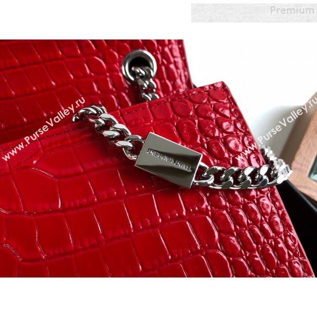 Saint Laurent Kate Small Chain and Tassel Bag in Crocodile Embossed Leather 474366 Red/Silver 2019 (KTSD-9083109)