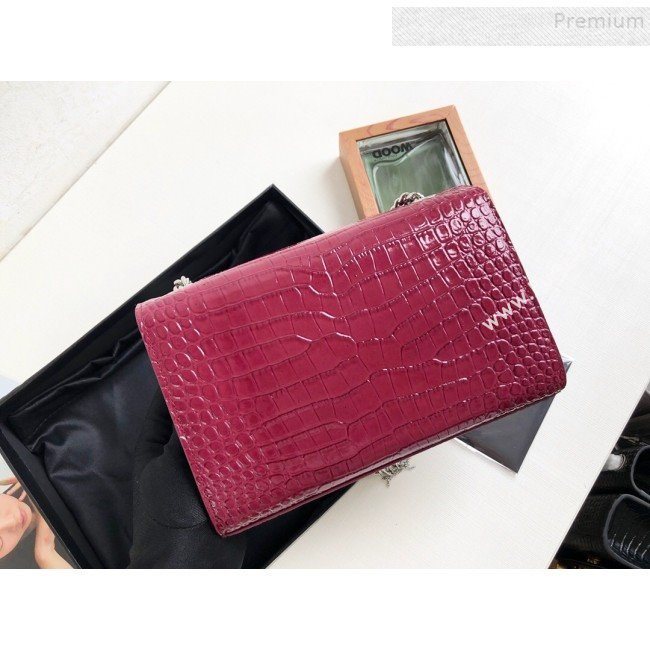 Saint Laurent Kate Small Chain and Tassel Bag in Crocodile Embossed Leather 474366 Purple/Silver 2019 (KTSD-9083110)