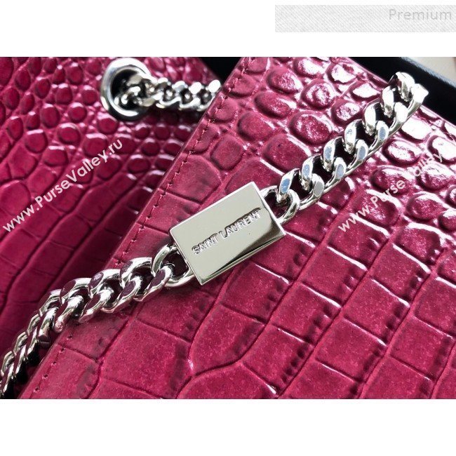 Saint Laurent Kate Small Chain and Tassel Bag in Crocodile Embossed Leather 474366 Purple/Silver 2019 (KTSD-9083110)