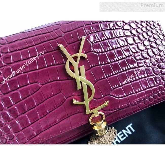 Saint Laurent Kate Small Chain and Tassel Bag in Crocodile Embossed Leather 474366 Purple/Gold 2019 (KTSD-9083111)