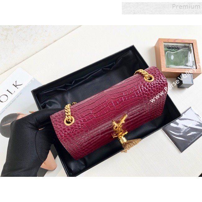 Saint Laurent Kate Small Chain and Tassel Bag in Crocodile Embossed Leather 474366 Purple/Gold 2019 (KTSD-9083111)