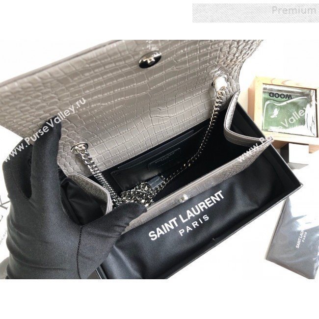 Saint Laurent Kate Small Chain and Tassel Bag in Crocodile Embossed Leather 474366 Grey/Silver 2019 (KTSD-9083112)