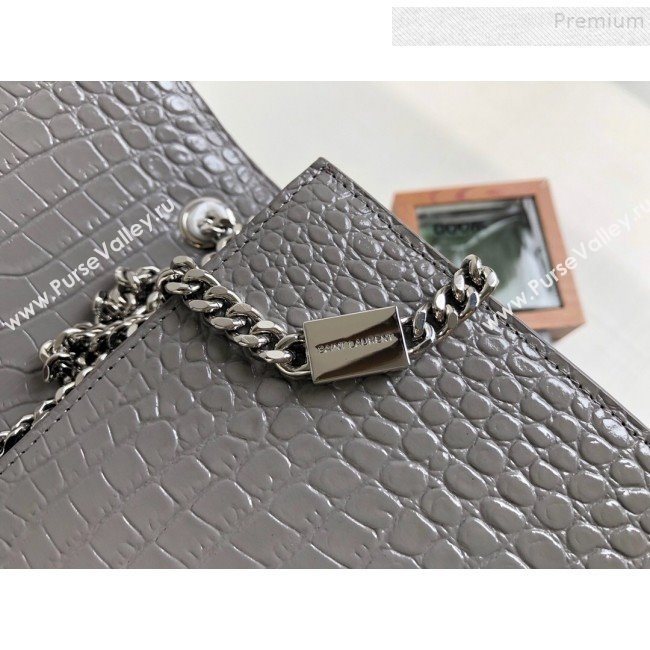 Saint Laurent Kate Small Chain and Tassel Bag in Crocodile Embossed Leather 474366 Grey/Silver 2019 (KTSD-9083112)