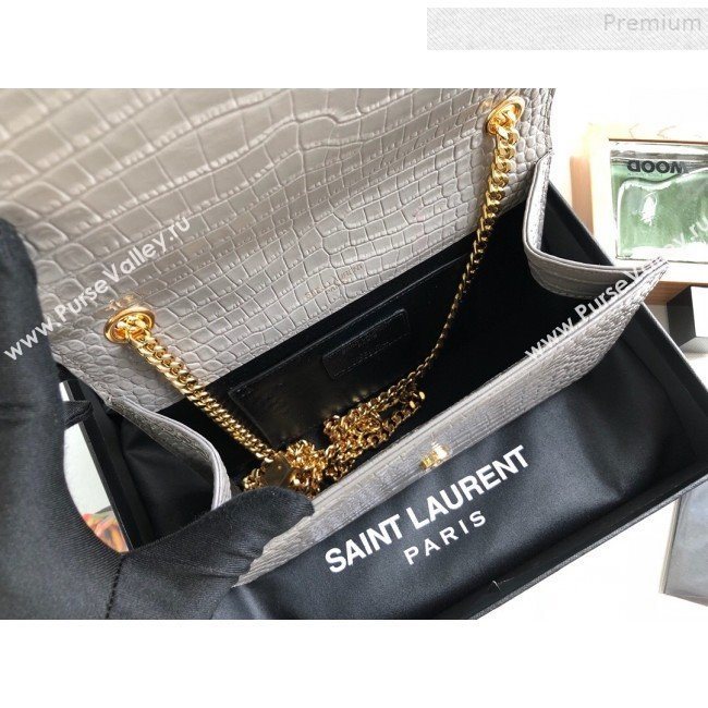 Saint Laurent Kate Small Chain and Tassel Bag in Crocodile Embossed Leather 474366 Grey/Gold 2019 (KTSD-9083113)