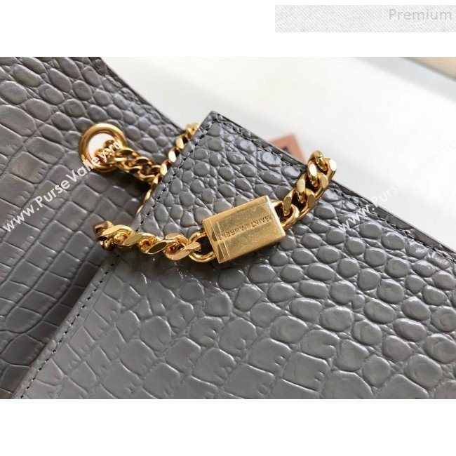 Saint Laurent Kate Small Chain and Tassel Bag in Crocodile Embossed Leather 474366 Grey/Gold 2019 (KTSD-9083113)