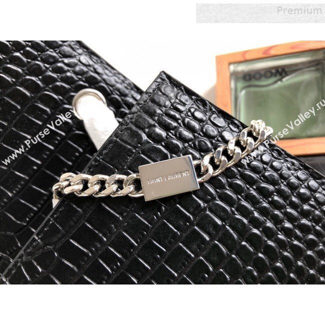 Saint Laurent Kate Small Chain and Tassel Bag in Crocodile Embossed Leather 474366 Black/Silver 2019 (KTSD-9083114)