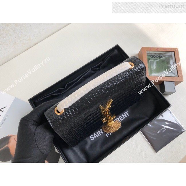 Saint Laurent Kate Small Chain and Tassel Bag in Crocodile Embossed Leather 474366 Black/Gold 2019 (KTSD-9083115)