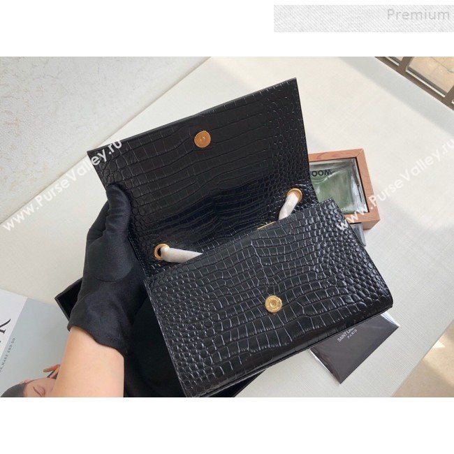 Saint Laurent Kate Small Chain and Tassel Bag in Crocodile Embossed Leather 474366 Black/Gold 2019 (KTSD-9083115)