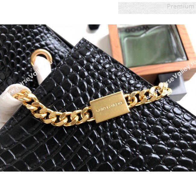 Saint Laurent Kate Small Chain and Tassel Bag in Crocodile Embossed Leather 474366 Black/Gold 2019 (KTSD-9083115)