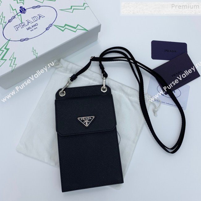 Prada Saffian Leather iPhone Holder Cluth Crossbody Bag Black 2019 (WEIP-9083116)