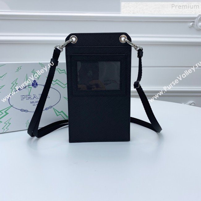 Prada Saffian Leather iPhone Holder Cluth Crossbody Bag Black 2019 (WEIP-9083116)