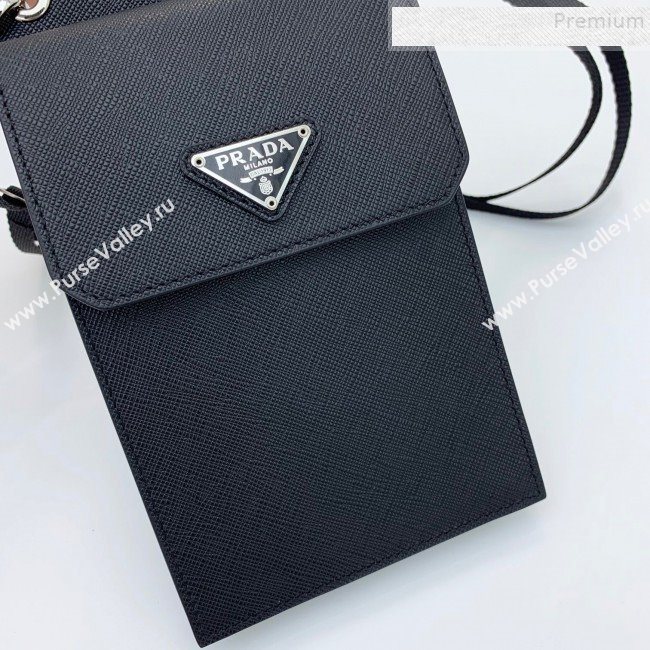 Prada Saffian Leather iPhone Holder Cluth Crossbody Bag Black 2019 (WEIP-9083116)