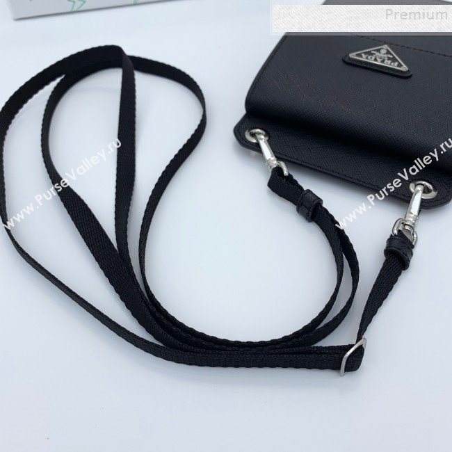 Prada Saffian Leather iPhone Holder Cluth Crossbody Bag Black 2019 (WEIP-9083116)