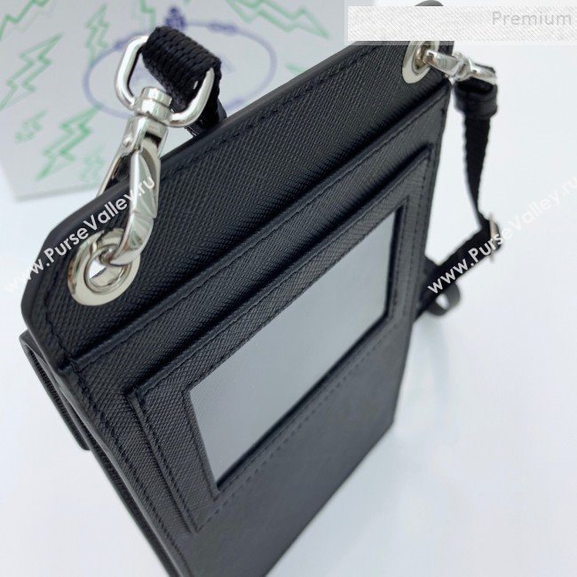 Prada Saffian Leather iPhone Holder Cluth Crossbody Bag Black 2019 (WEIP-9083116)