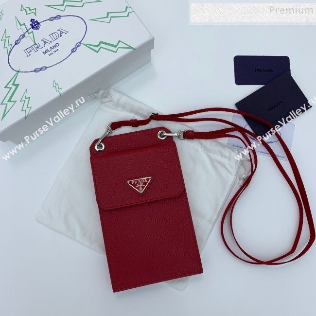 Prada Saffian Leather iPhone Holder Cluth Crossbody Bag Red 2019 (WEIP-9083117)