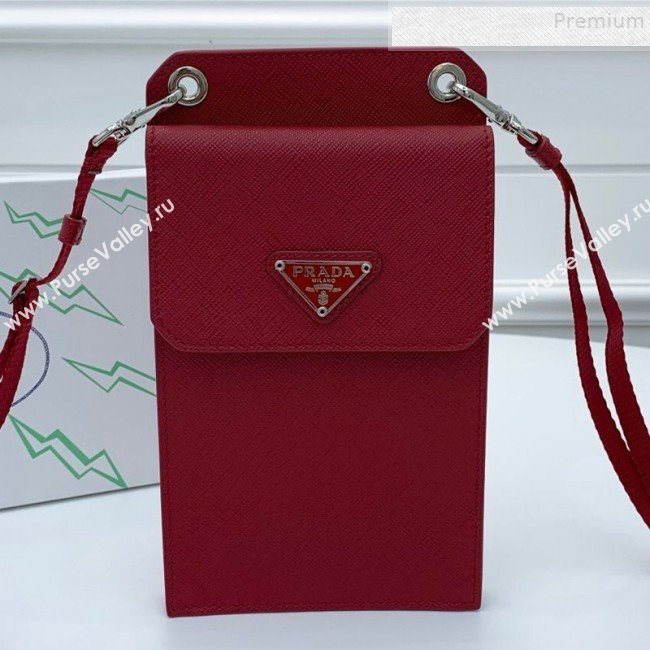 Prada Saffian Leather iPhone Holder Cluth Crossbody Bag Red 2019 (WEIP-9083117)