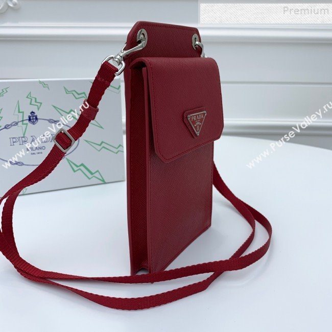 Prada Saffian Leather iPhone Holder Cluth Crossbody Bag Red 2019 (WEIP-9083117)