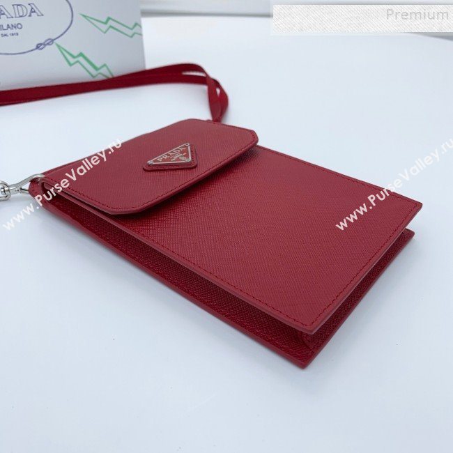 Prada Saffian Leather iPhone Holder Cluth Crossbody Bag Red 2019 (WEIP-9083117)