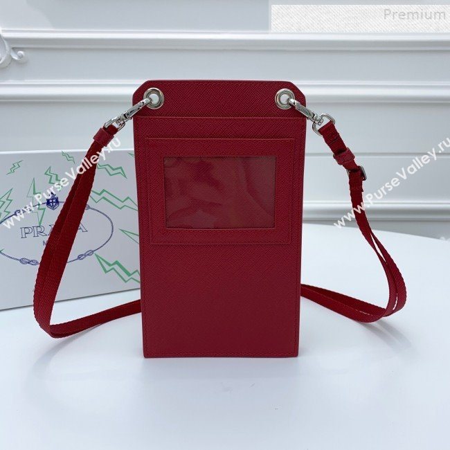 Prada Saffian Leather iPhone Holder Cluth Crossbody Bag Red 2019 (WEIP-9083117)