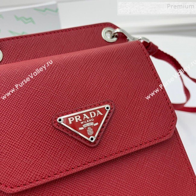 Prada Saffian Leather iPhone Holder Cluth Crossbody Bag Red 2019 (WEIP-9083117)