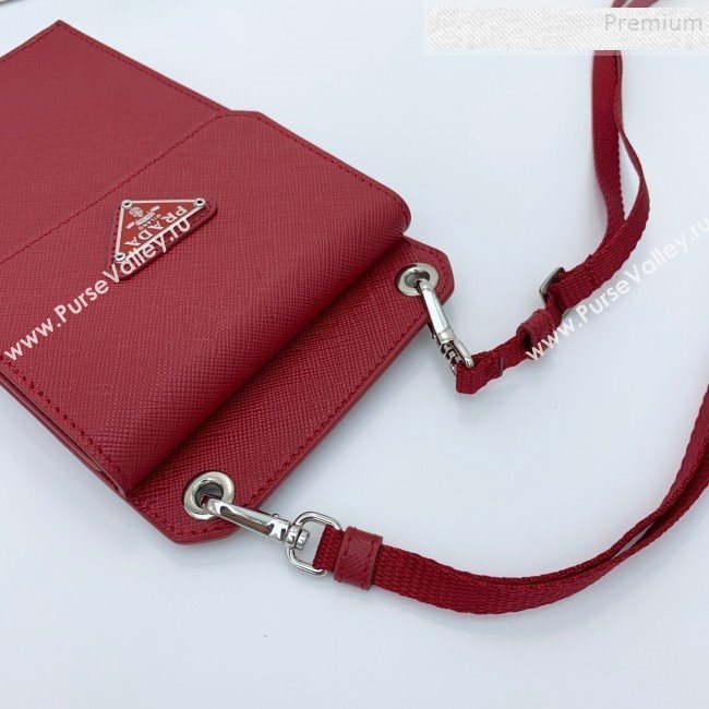 Prada Saffian Leather iPhone Holder Cluth Crossbody Bag Red 2019 (WEIP-9083117)