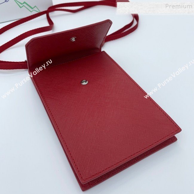 Prada Saffian Leather iPhone Holder Cluth Crossbody Bag Red 2019 (WEIP-9083117)