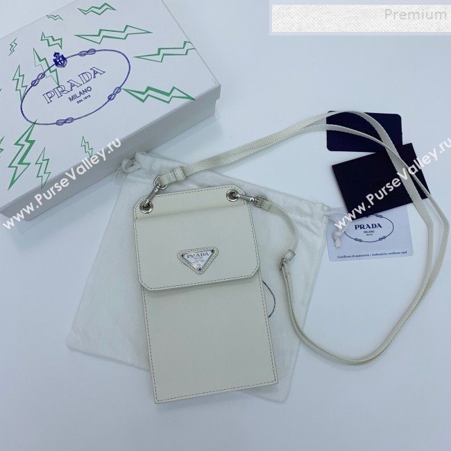 Prada Saffian Leather iPhone Holder Cluth Crossbody Bag White 2019 (WEIP-9083118)