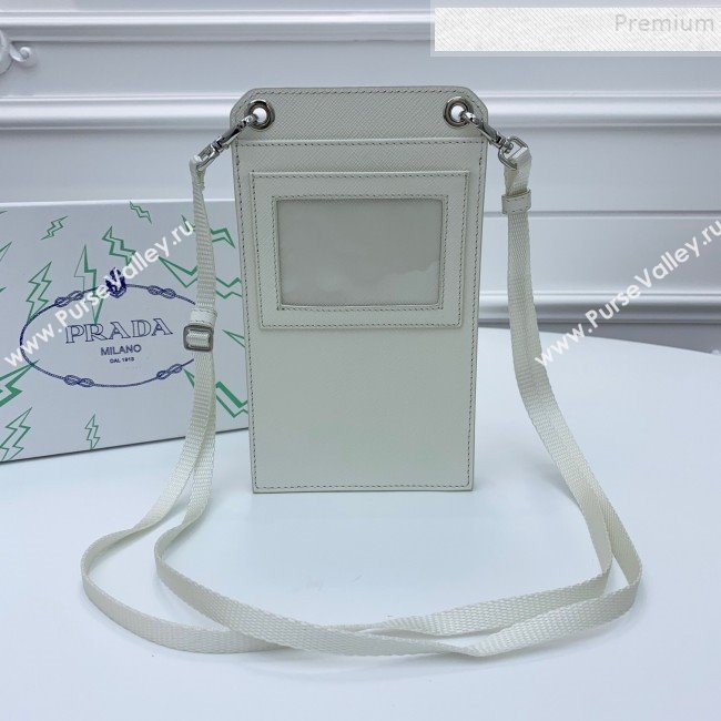 Prada Saffian Leather iPhone Holder Cluth Crossbody Bag White 2019 (WEIP-9083118)