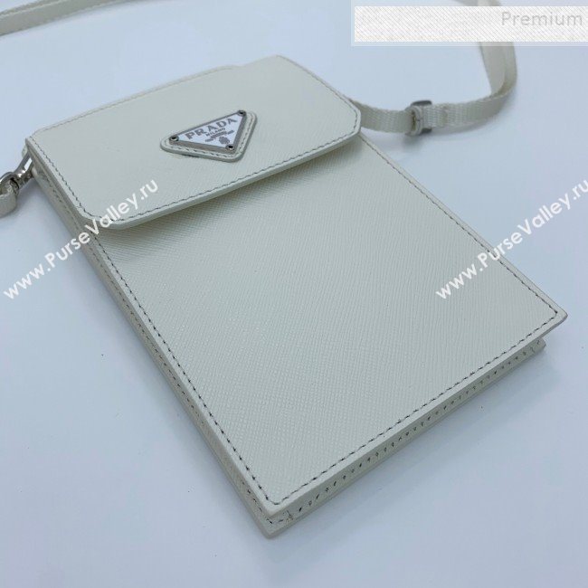 Prada Saffian Leather iPhone Holder Cluth Crossbody Bag White 2019 (WEIP-9083118)