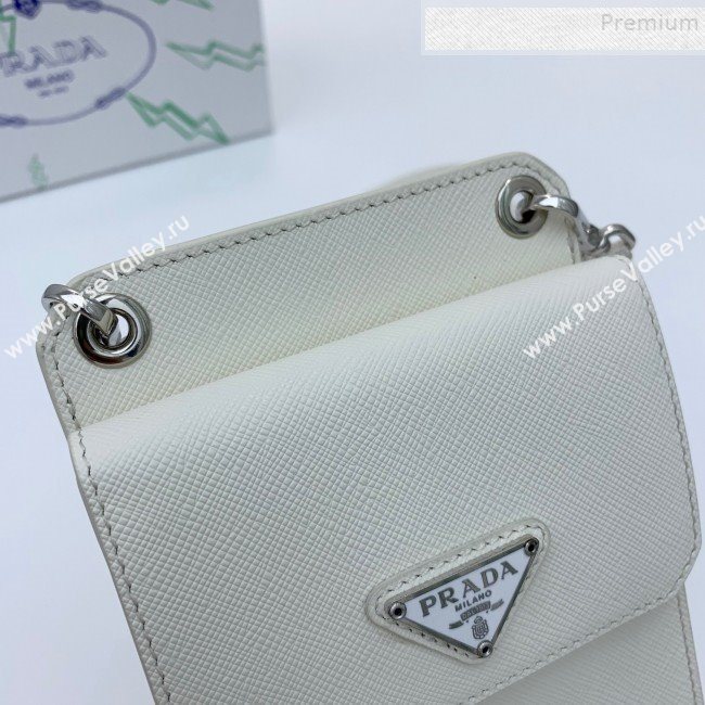 Prada Saffian Leather iPhone Holder Cluth Crossbody Bag White 2019 (WEIP-9083118)