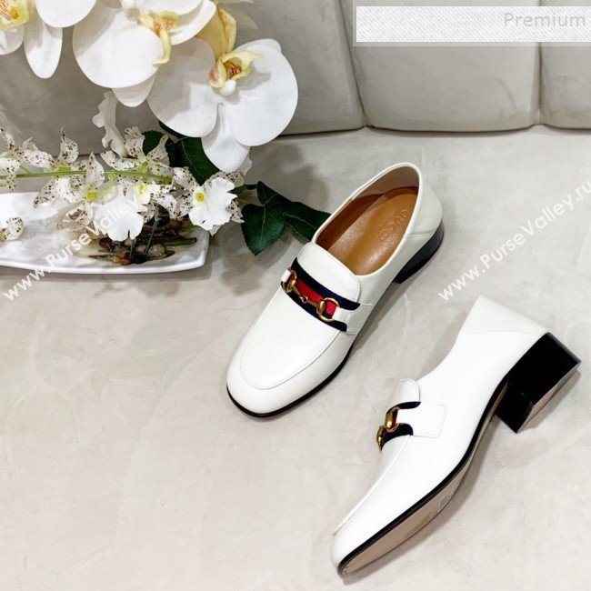 Gucci Lambskin Horsebit Loafer with Web White 2019 (DLY-9090244)