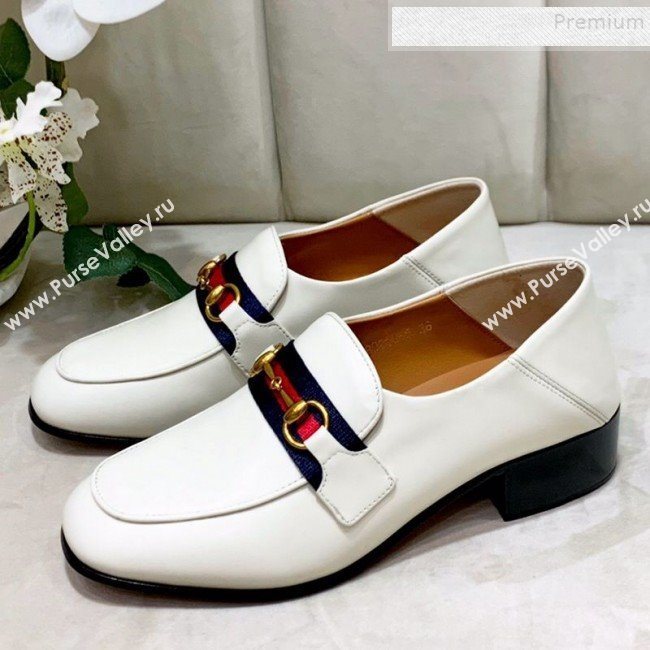 Gucci Lambskin Horsebit Loafer with Web White 2019 (DLY-9090244)