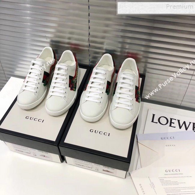 Gucci Ace Sneakers with Dragon Patch White 2019 (For Women and Men) (5000-9090343)
