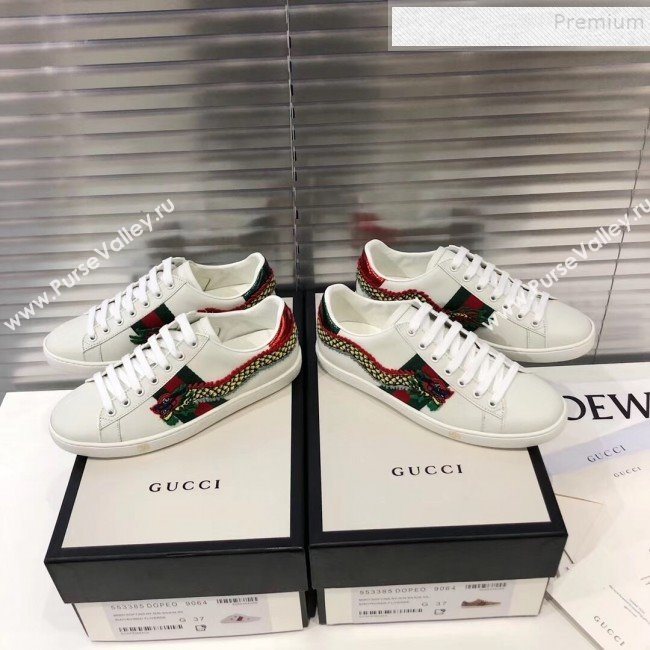 Gucci Ace Sneakers with Dragon Patch White 2019 (For Women and Men) (5000-9090343)