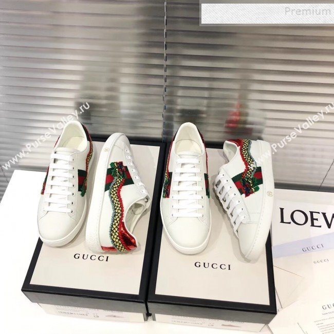Gucci Ace Sneakers with Dragon Patch White 2019 (For Women and Men) (5000-9090343)