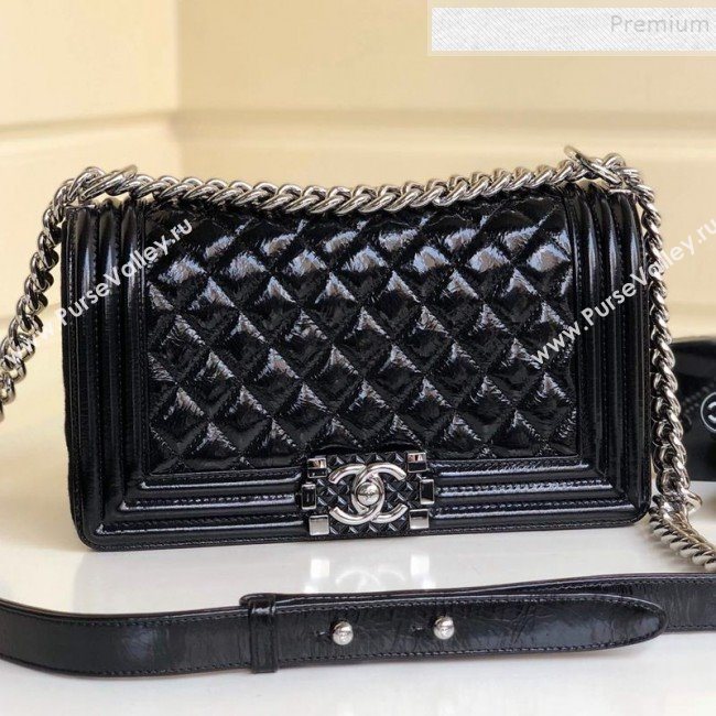 Chanel Vintage Quilted Leather Medium 25cm Boy Flap Bag Black 2019 (YD-9090605)