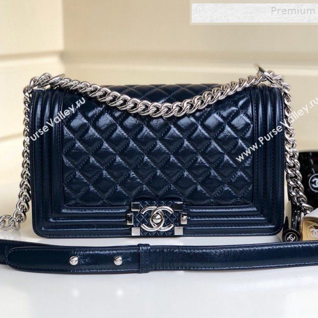 Chanel Vintage Quilted Leather Medium 25cm Boy Flap Bag Blue 2019 (YD-9090606)