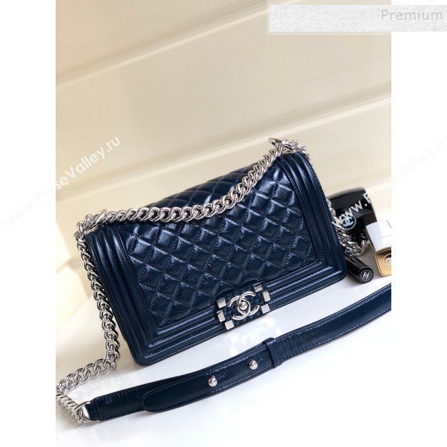 Chanel Vintage Quilted Leather Medium 25cm Boy Flap Bag Blue 2019 (YD-9090606)