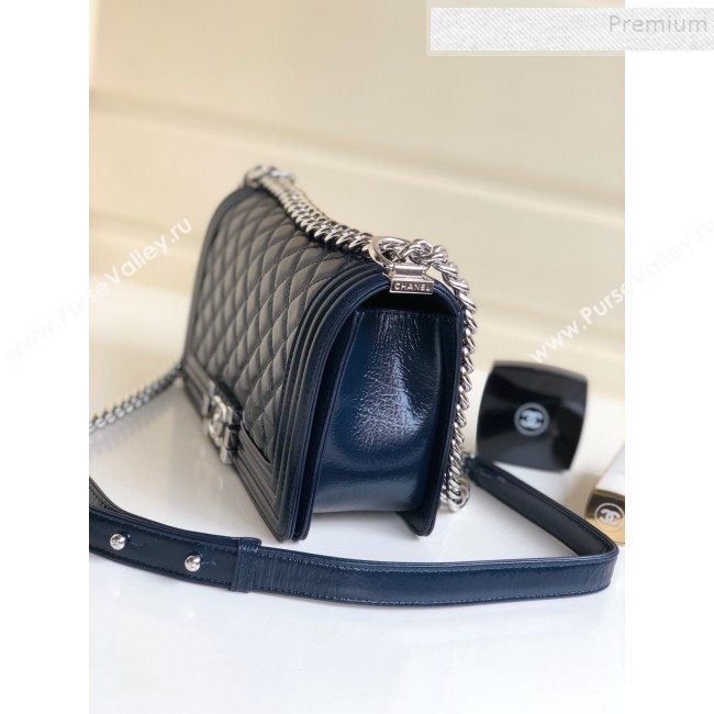 Chanel Vintage Quilted Leather Medium 25cm Boy Flap Bag Blue 2019 (YD-9090606)