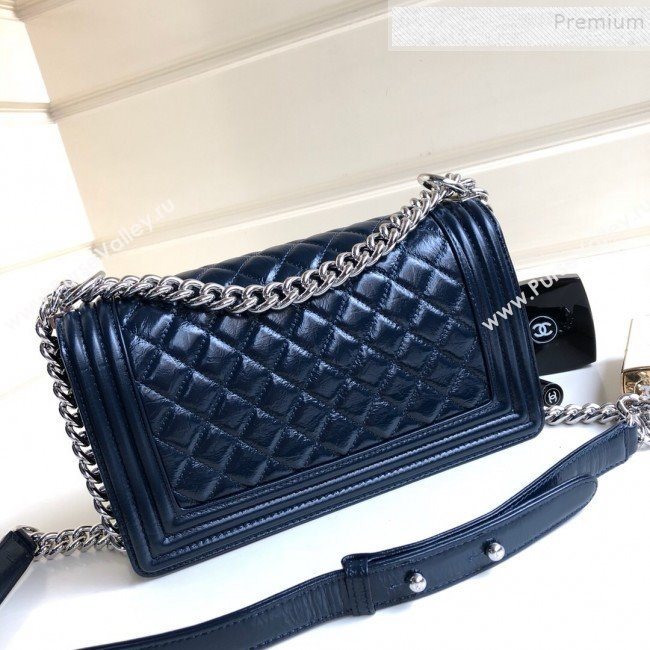 Chanel Vintage Quilted Leather Medium 25cm Boy Flap Bag Blue 2019 (YD-9090606)